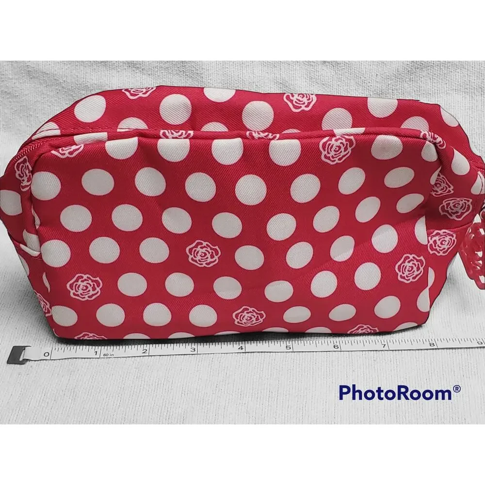 Lancome Pink Polka Dot Flower Make Up Bag / Travel Case